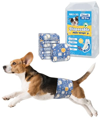 MICOOYO Pannolini Cane Maschio Usa e Getta, Super Assorbenti, Fasce Addominali per Cani con indicatore di umidità, Pannolini per Cani per Incontinenza|marcatura(S,50 pezzi)