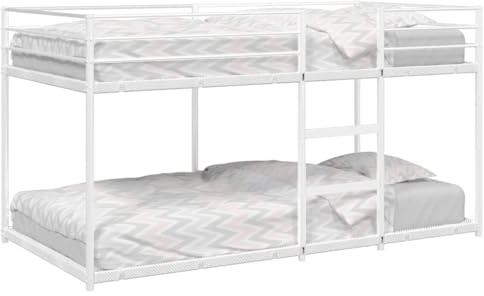 HaoChrymec Lit Superposé, Cadre en Acier Blanc avec Échelle Intégrée, Lit Mezzanine Sécurisé, sans Matelas, pour Chambres d'enfants et Espaces Réduits, 100 x 200 cm