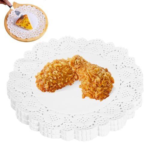 BJHYIZ 200 Stück Tortenspitze, 16.5cm Spitzenpapier Tortenunterlage Rund Papierdeckchen Weißes Spitzendeckchen Papiermatten für Kuchen Geburtstag Hochzeit Geschirr Dekoration