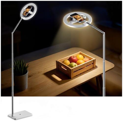 Treppiede Smartphone con Luce, treppiede da pavimento per iPhone, per video di cucina. Compatibile con iPhone, ecc. Adatto per spettacoli dal vivo e TikTok.