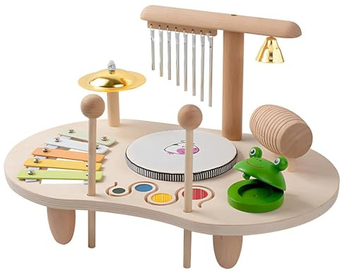 Drum Set For Children Made Of Wood, 8 In 1 Music Children's Toy, Montessori Learning Toy Drum Set With Xylophone, Children's Drum Set, C