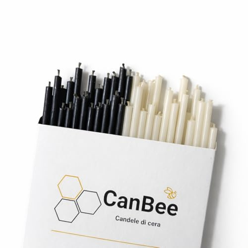 50 Candele Sottili Nere e Bianche – Cera d’Api 100% Naturale 16cm x 5mm, 40 Minuti Combustione Pulita Senza Fumo e Gocciolamenti – Ideali per Meditazione Yoga Rituali Relax – CanBee