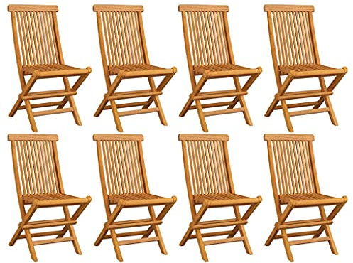 LoogCape Folding Garden Chairs Set of 8 Solid Teak Wood with Backrest and Armrest, Stackable, Weatherproof, Ideal as a Balcony Chair, Patio Chair, Bistro Chair for Garden and Camping