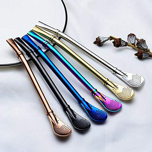 Betunia Cocktaillöffel Trinkhalmlöffel Strohhalm Trinkhalm - Farbig Bar Set aus Edelstahl mit 6 x Stück