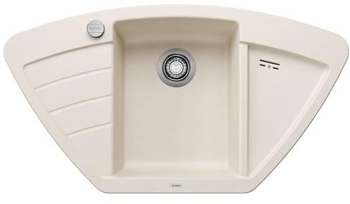 BLANCO ZIA 9 E | Granitspüle aus SILGRANIT softweiß | Einbauart: Einbau von Oben | Hauptbecken mittig | für 60 cm breite Unterschränke | Eckspüle | Ergonomische Anordnung vom Arbeitsbereich
