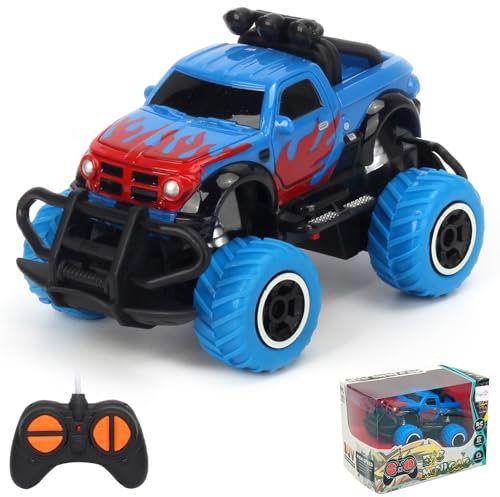 Pup Go Small Monster Truck Remote Control Car for Kids, Mini Fast Off Road Radio Controlled, My First RC Car Toy Toddler, Christmas Birthday Gift Age 3 4 5 6 Years Old Boys Girls (Blue)