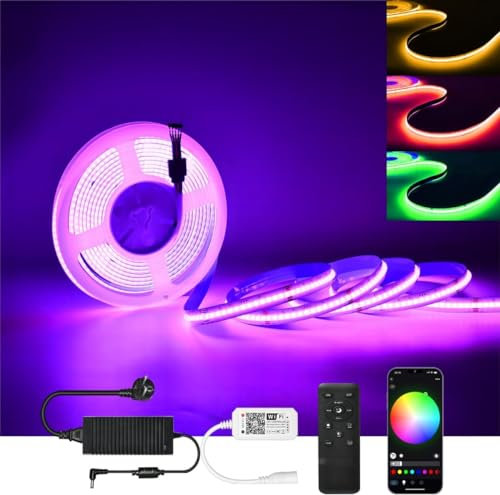 WIFI COB LED Streifen 5M RGBW COB LED Strip Lichterkette 784LEDs/M 3920LEDs 24V Dimmbar LED Band mit Ferbedienung,LED Lichtband Arbeitet mit Alexa/Google Home