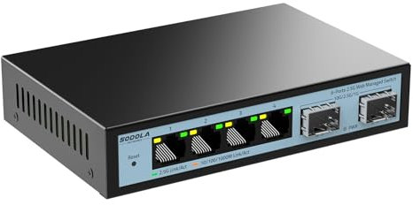 SODOLA 6 Port 2.5G Easy Web Managed Switch, 4 x 2.5G Base-T Ports, 2 x 10G SFP+,Statische Aggregation/QoS/VLAN/IGMP, 2.5gbit LAN Netzwerk Switch
