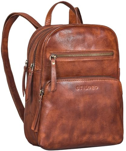 STILORD 'Fabienne' Kleiner Vintage Damen Rucksack Echtleder Cognac mit vielen Fächern und Diebstahlsicher - ideal als Tagesrucksack Daypack Freizeitrucksack und Cityrucksack
