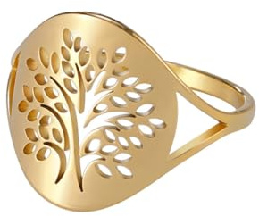 OAKKY 16mm Unique Plain Style Folklorique Découpage Forêts Famille l'arbre de Vie Couple Bague Unisex Acier Inoxydable Promesse Déclaration