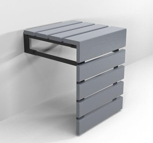 Folding Wall Mounted Teak Wood Handmade Shower Seat, Inside Shower Bathroom Stool for Seniors Disabled Pregnant Handicapped, Foldable Water Resistant Outdoor Bench (Gray)