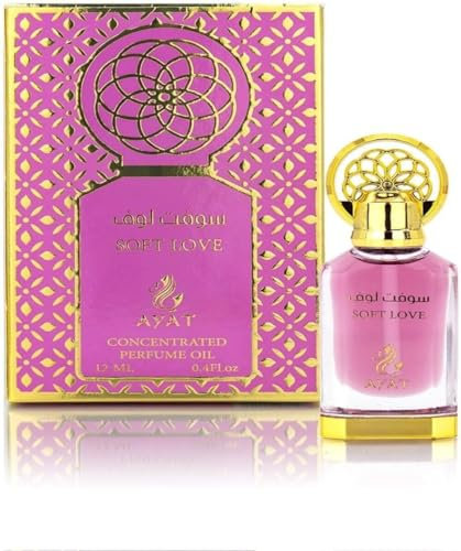 AYAT PERFUMES – Huile de Parfum 12 ml Extrait de Parfum Oriental Arabian Odeur Longue Durée Musc Halal Oud Naturel Ambre Sans Alcool Pour Femme - Fabriqué à Dubaï (Soft Love)