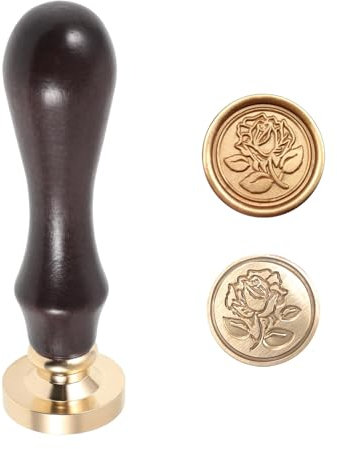 QZKJQDD Siegelwachs Stempel, 3D Rose Siegelstempel, Holzgriff Siegelstempel Personalisiert, Wachssiegel-Set mit abnehmbarem Messingkopf und Holzgriff, Geeignet für Einladungen, Umschläge, Briefe etc