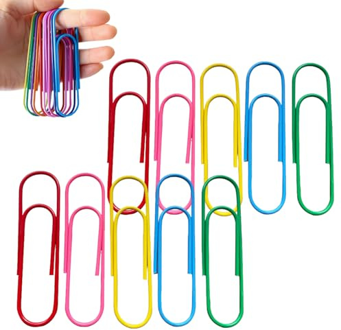 Clips de papel gigantes,Grapas Grandes de Colores - Paquete de 40 - Clips de Papel Gigantes Recubiertos de Vinilo Brillante para Documentos y Suministros de Oficina Escolar
