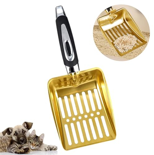 SIVFOTID Katzenklo Katzenstreu Schaufel Scooper Schäufele Katzenstreuschaufel Katzenschaufel Siebschaufel Katzenkloschaufel Katzen Streuschaufel Metall, 1 Stück Gold