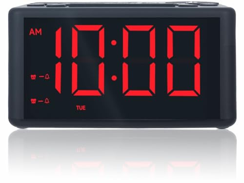Digital Alarm Clock Radio with AM/FM Radio, Presets, Dual Alarms, Weekday / Weekend Alarm, Snooze, Sleep Timer, Dimmable Red LED Screen for Bedrooms, living rooms, kitchens, offices, etc (Red LED)