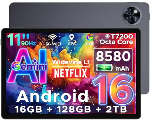 DOOGEE U11 Tablet Android 16, 16GB RAM+128GB ROM/2TB TF Octa-Core Tablets PC, Batería 8580mAh Tableta 11 Pulgadas, 13MP+5MP/2.4G+5G WLAN Tablet Android, OTG/Face ID/Widevine L1/ GMS/GPS Tablets Grande
