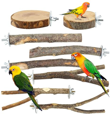 8 Stück Natur Sitzstangen Set für Vögel Naturholzstangen Vogelständer