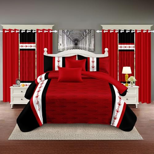 Deepsleep Queen Size Bedspread Set 9 Pieces, Black and Red Stripe