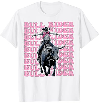 Bull Rider Bull Riding Coquette Bow Pink Ribbon T-Shirt, Men, White, Large