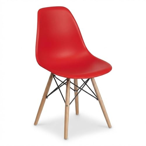 DASCK Silla Nórdica Escandinava, Patas de Haya Natural, Polipropileno Ergonómico, Carga Máx. 120 kg, para Comedor y Salón (Rojo)