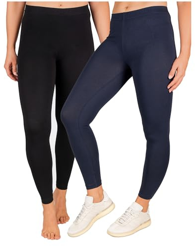 SES Leggings Capri da donna lunghi a 3/4, confezione da 2 pezzi, da 32-34 a 56-58, opachi ed elastici con vita morbida e vestibilità perfetta, cotone con elastan, nero/blu navy, 54-56