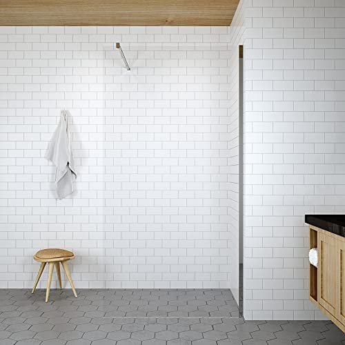 Walk in Duschglas 90x200 cm Duschwand Glas für Begehbare Dusche mit Handtuchhalter Duschablage Duschregal Badregal ESG Sicherheitsglas 8 mm klar NANO beschichtet Stabilisator Edelstahl Chromoptik