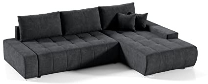 Tendencio Canapé d'angle Convertible MELUTI avec Coffre de Rangement et lit (Noir Chiné)