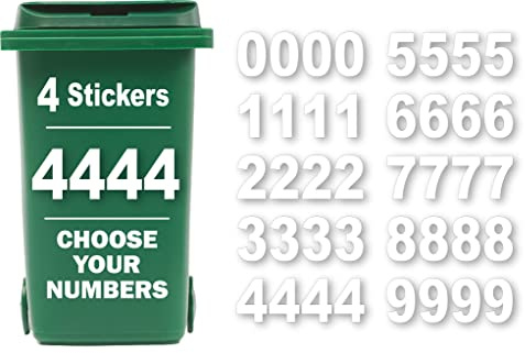 4 x Bin Numbers for Wheelie Bins, 0-9, Dustbin Stickers, Easy Application 17.5cm Stick On Number Stickers - Weatherproof Self Adhesive Vinyl (Number 4)