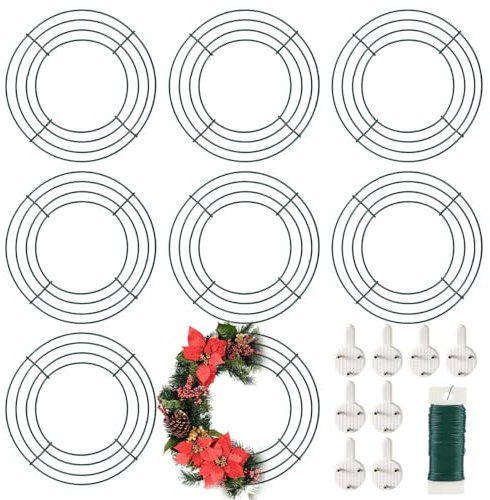 8 Pack Wire Wreath Frame 8 Inch Metal Wreath Form Ring for Crafts DIY Front Door Wreaths Christmas Valentines Wedding Home Party Decoration with 38 Yard Paddle Wire UltraOutlet Artificial Garlands