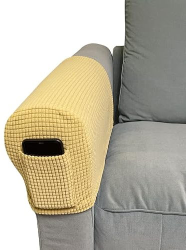 Skybook Armrest Chair Covers with 1 pocket Stretch Armchair Couch Arm Rest Cover Anti-Slip Spandex Polyester Sofa Chair Arm Caps Slipcovers for Furniture Protector Set of 2 (Beige Yellow)
