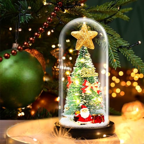 Mini Árbol de Navidad, Árbol Navidad Incrustado en Una Cúpula de Cristal, Regalos Creativos Navidad, Luces LED Emiten Luces Decorativas Árbol Navidad