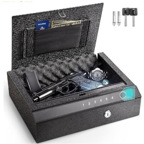 Vapenskåp, stålpistolsäker, 3-vägs skjutvapenfodral med snabb åtkomst, 4L vapenlåda Advanced Biometric Technology Resevapenskåp med fingeravtryckslås eller nyckel för pengar/vapen/kontanter/smyckenlås