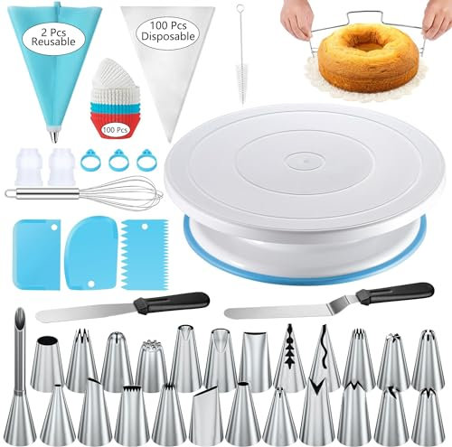 Kit per decorazione torte, Piatto Girevole per Torte, Kit Pasticceria Professionale, Accessori e Utensili Per Pasticceria, Set di sacchetti e beccucci per tubazioni
