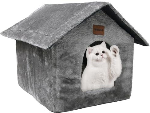Whiwhi Plüsch Katzenhaus Katzenhöhlenbett mit Flauschiges Katzenkissen Tragbare Katzenhütte mit Rutschfestem Boden Warmes Und Gemütliches Haustierhütte 45x40x45cm