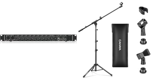Behringer UMC1820 Interfaz de audio/MIDI USB Audiophile 18x20, 24 bits/96 kHz con preamplificadores & CAHAYA Soporte de Micrófono con Brazo con Dos Pinzas para Microfonos Pie de Micrófono Plegable