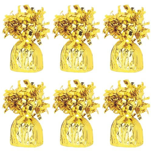 PARTYRAMA.CO.UK Foil Helium Balloon Weights - Pack of 6 - Durable & Colourful Bright Gold Balloon Weights for Birthdays Parties, Events & Celebrations - Perfect Balloon Weight Holders