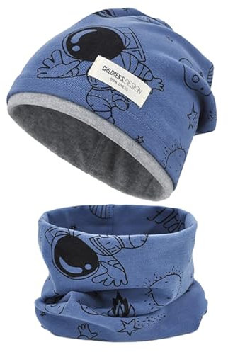 Kinder Beanie Mütze & Loop Schal Set, 95% Baumwolle für Jungen Mädchen 2-12 Jahren, Weiches & Pflegeleichtes Set für Frühling Herbst Winter