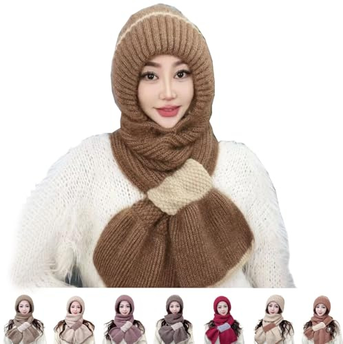 Protección auditiva incorporada, gorro bufanda a prueba de viento, bufanda con máscara 2 en 1, nuevo invierno,bufanda de punto con capucha versátil, gorro a prueba de viento, bufanda (1PC,Brown)