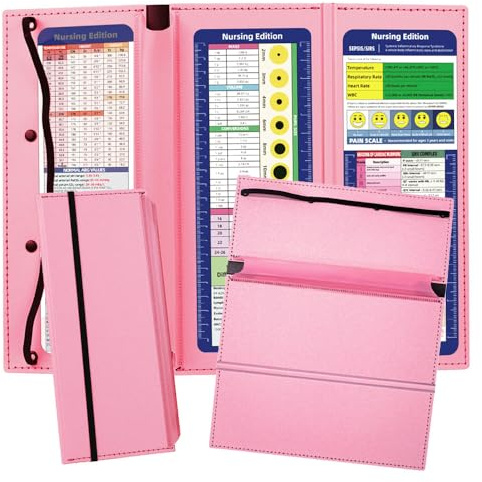 Nursing Clipboard, 3-Layers Foldable Nurse Clip Boards with Pen Holder & Nursing Cheat Sheets, Portable Foldable Writing Board for Students, Nurses and Doctors - Pink