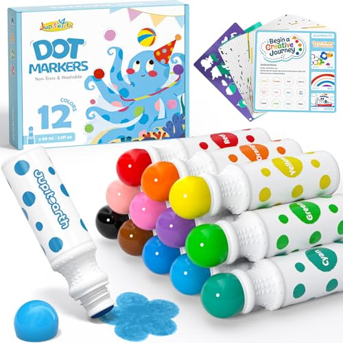 JUPITEARTH 38 PCS Dot Markers for Toddlers, Washable Dot Paints, 12 Colors