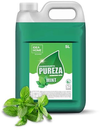 IDEA HOME Hand-Spülmittel PUREZA 5 L, nachhaltiges Spülmittel, kraftvoller Fettlöser, Geschirrspülmittel flüssig und auf pflanzlicher Basis, Minze