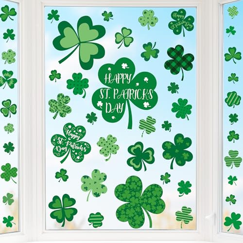 9 Sheets St Patricks Day Window Clings, 116 PCS St Patrick's Day Shamrock Window Stickers for St Patricks Day Decorations, Green Static Spring Window Clings for Glass Windows Decor