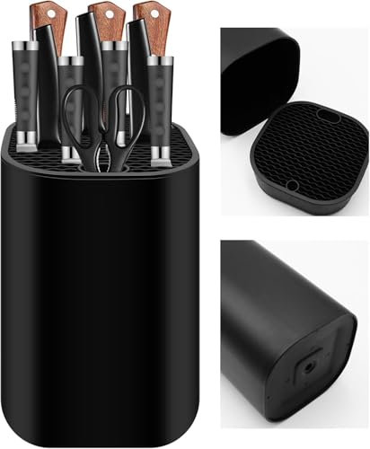 Ceppo portacoltelli universale senza coltello, con 21 fessure, design di scarico, porta coltelli rimovibile, colore nero, contenitore vuoto per coltelli, blocco coltelli