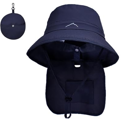 TAGVO Sombrero de Pesca con Protección Cuello para Hombre Mujer, Protección UV ala Ancha Sombreros para el Sol, Sombrero de Pescador Plegable Impermeable para Cámping Excursionismo Caminando