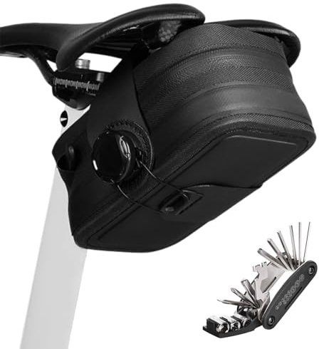 Fyfjur Wasserdicht Satteltaschen für Fahrrad, Fahrradtasche Sattel mit Drehverschluss, Kratz- und Verschleißfest Satteltasche Rennrad mit 16-in-1 Multitool Fahrrad (15,2x8,7x7cm)