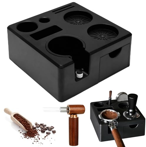 ANTREATU Coffee Tamping Station with 6-Needle WDT Tool - Washable Coffee Tamper Station for 51/54/58mm Tamper and Portafilters, Espresso Organizer with Slot ＆ Drawer