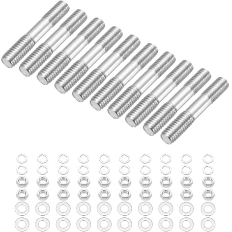 sourcing map 10Set M5x30mm Double Ended Stud Screws, 304 Stainless Steel Dual Threaded Rod Bar Bolts Studs with Nut Washer for House Maintenance Structural Anchoring Fastening Screw