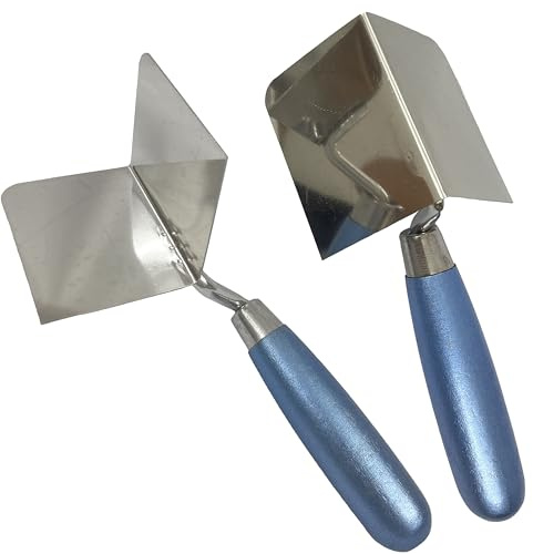 Set di 2 attrezzi per cazzuola angolare, 80 x 60 mm, per interni ed esterni, cazzuola angolare in acciaio inox fai da te, strumento di finitura in cemento, adatto per intonacare e lavori di finitura