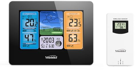 Youshiko Weather Station Radio Controlled Clock (Official 2025 UK & Ireland Version), Indoor Outdoor Temperature, Humidity, Barometric Pressure